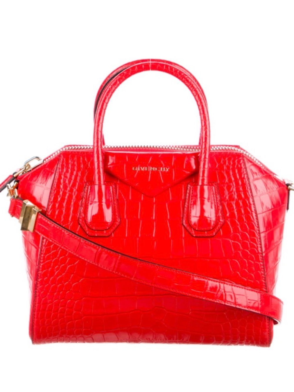 Givenchy Red Croc-Embossed Leather Satchel with Detachable Strap